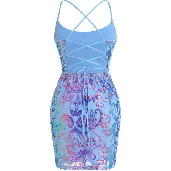 Women Sequin Short Dress for Homecoming Teens Party Sparkly Bodycon Mini - Picture 4 of 5